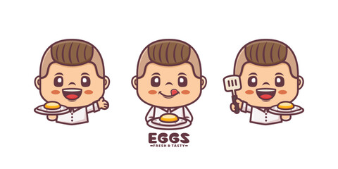 chef mascot with egg. cartoon illustration with different expressions