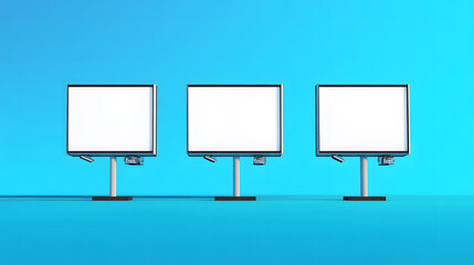 Obraz premium Trio of Blank Billboards Illuminated at Night design, mock up