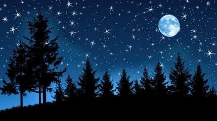 constellations and stars in the night sky with twinkling lights above dark forest