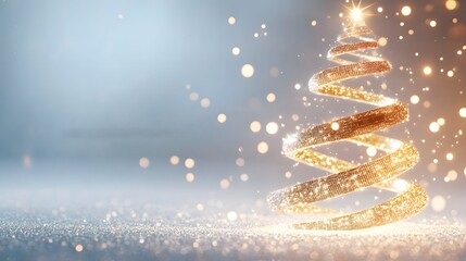 A shimmering golden Christmas tree spiral emanating festive cheer, surrounded by a soft, shimmering backdrop.