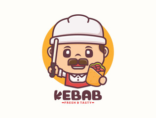 Kebab cartoon mascot, fast food template logo design