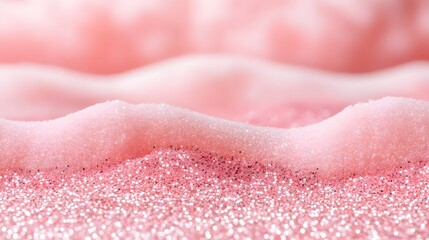 Fototapeta premium A close-up of textured pink foam, showcasing delicate waves and a sparkling surface, evoking a soft, dreamy aesthetic.
