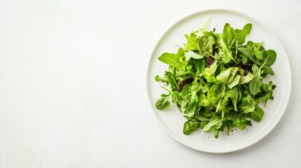 Fototapeta premium Fresh Green Salad on a White Plate for Healthy Meal