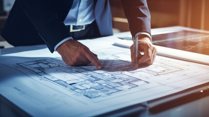 An architect focuses on intricate digital blueprints, highlighting precision and creativity in the art of engineering and design.