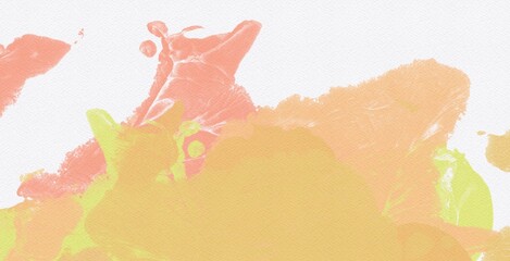 Orange paint texture grunge design art color splash abstract background on white paper water color