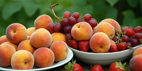peaches and grapes under the bright sun