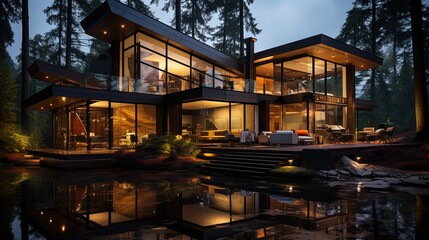 Fototapeta premium Futuristic Luxury Mansion Featuring Sleek and Innovative Architectural Design