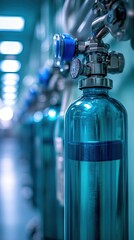 Medical oxygen cylinder in a clinical setting, reflecting safety and healthcare efficiency in modern facilities.