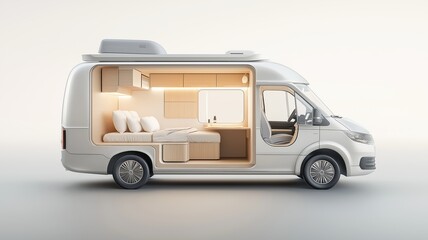 Modern Camper Van Interior with Kitchenette and Cozy Living Space