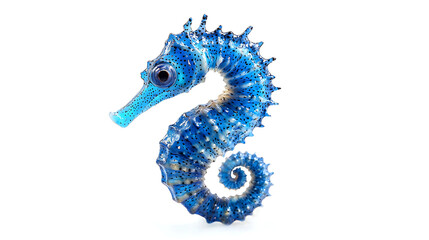 Fototapeta premium A vibrant blue seahorse beautifully isolated against a white background