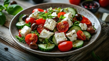 Fresh Mediterranean Salad with Tomatoes and Cucumbers