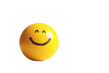 Fototapeta premium A cheerful, vibrant yellow smiley face on a white background, symbolizing positivity and happiness.