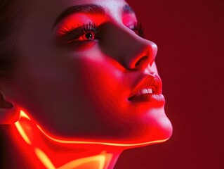 Red Light Therapy - Illuminated Face Close-Up