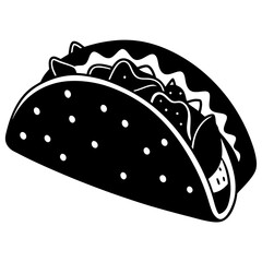 A simple black and white silhouette of a taco