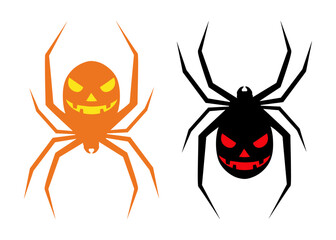 Logo con silueta de araña con sonrisa de cara de calabaza de Halloween para felicitaciones y tarjetas