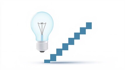 Light bulb with a staircase, representing step-by-step growth, flat design illustration