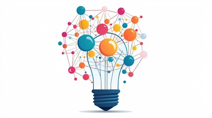 Light bulb with connected dots, insight and interconnected growth, flat design illustration