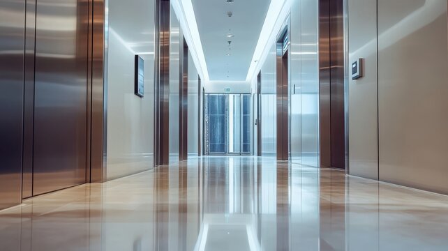 Modern black and classic Elevator doors of office or hotel hallway, Lobby interior, corridor in house with lift,Black elegant lift for passenger or cargo elevators,copy space.