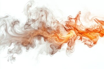 Fototapeta premium Abstract orange and white smoke swirling against a white background.