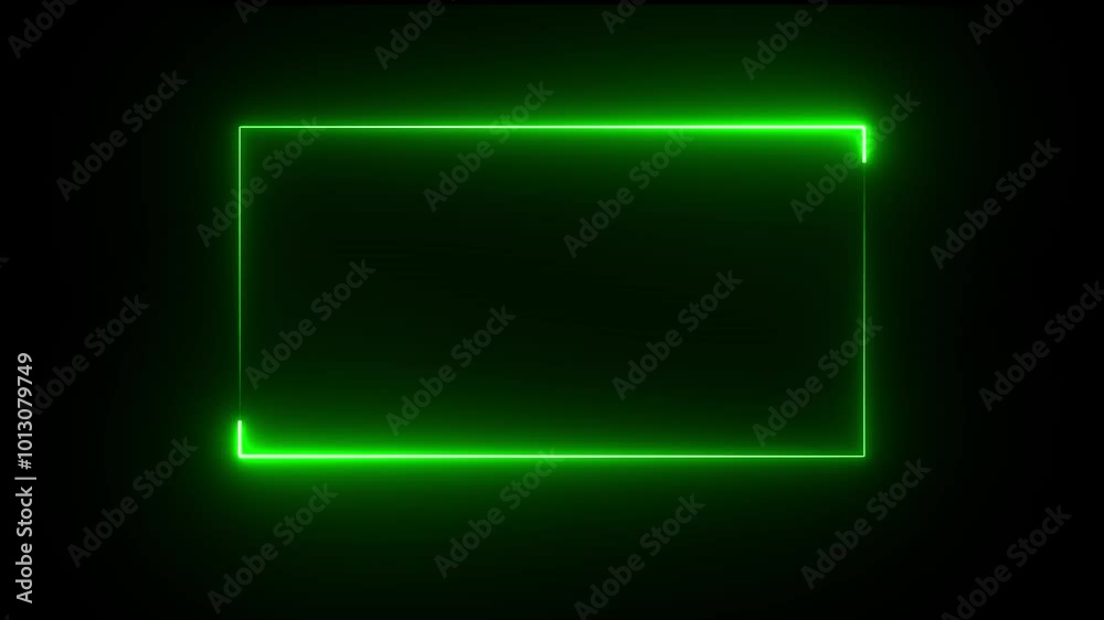 Wall mural green neon rectangle frame loop animation. abstract glowing neon rectangle border frame on black bac