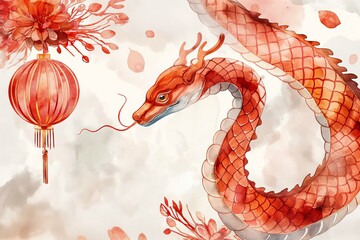 Obraz premium Watercolor red dragon zodiac symbol celebrating the Lunar Chinese New Year illustration