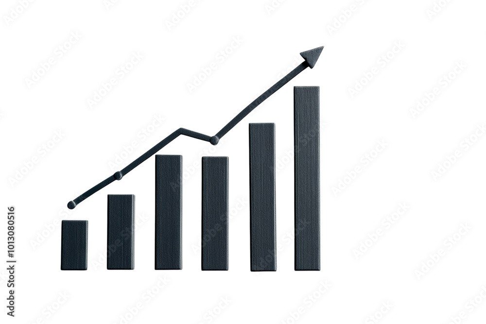 Poster bar chart with an upward trend, representing growth and success in business metrics, isolated on a w