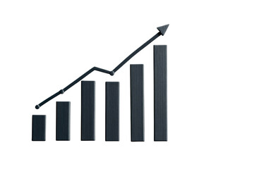 Bar chart with an upward trend, representing growth and success in business metrics, isolated on a white background.