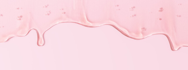 Liquid face serum on pink, gel texture, abstract cosmetic 3d rendering background