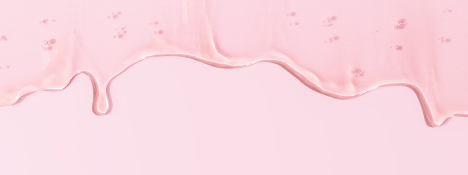 Liquid face serum on pink, gel texture, abstract cosmetic 3d rendering background