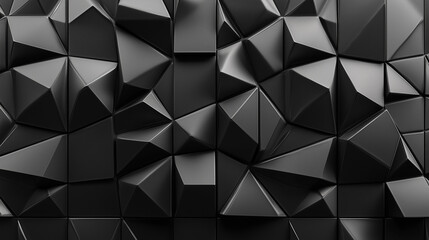 Fototapeta premium Polished, Semigloss Wall background with tiles. Triangular, tile Wallpaper with 3D, Black blocks. 3D Render 