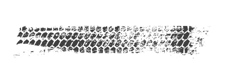 Tire track. Car, bike, motorcycle tyre mark with grunge effect isolated on white background. Wheel footprint on the road. Top view of rubber protector mark.