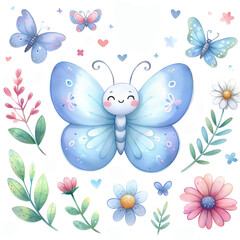 Cute cartoon butterfly isolated on white background. AI