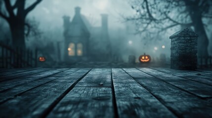 Fototapeta premium Spooky halloween background with empty wooden planks