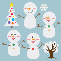 Vintage snowman  vector cartoon flat style illustration