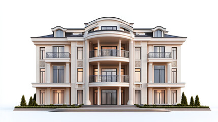 Fototapeta premium Front view of a luxury apartment exterior design isolated on a white background