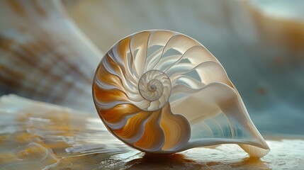 close-up view of a seashell, revealing the golden ratio and Fibonacci numbers present in its shape