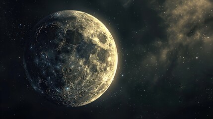 Obraz premium Detailed view of the moon with stars in space. Astronomy and night sky concept.