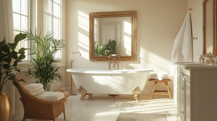 Fototapeta premium mirror reflecting the sunlight in a spacious bathroom