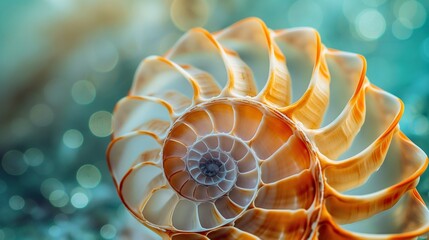 close-up view of a seashell, revealing the golden ratio and Fibonacci numbers present in its shape