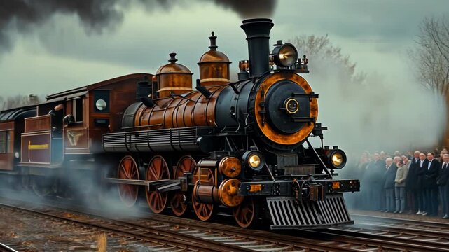 Steam Train Departure at 19th Century Station