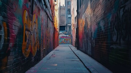 Fototapeta premium dull gray concrete wall covered in colorful graffiti