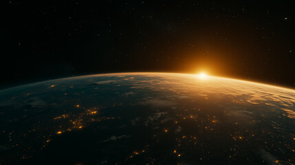 Obraz premium Sunrise Over Earth From Space With City Lights