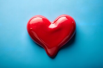 Fototapeta premium Soft Red Melted Heart on Minimal Blue Composition Background for Romantic Themes and Designs