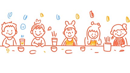 Cheerful children enjoying a fun drink party with colorful decorations.