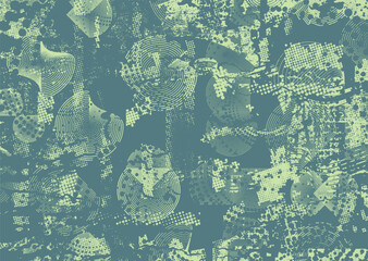 Background with glitch distorted grunge textures . grunge background texture with halftone dots, glitched shapes, textures and lines .Screen print vector background with grunge textured surface.