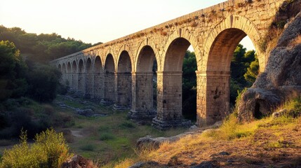 Fototapeta premium Ancient stone bridge over a forest.