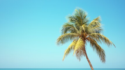 lush green palm tree swaying gently against a clear blue sky