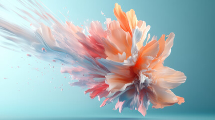 Fototapeta premium vibrant explosion of 3D flower petals in bright neon hues creates stunning visual effect, showcasing blend of soft colors and dynamic movement
