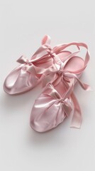 Pair of ballet slippers, white background, 4K hyperrealistic photo