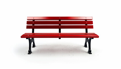 A red bench with black metal legs isolated on a white background